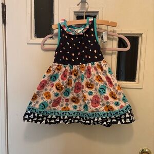 Matilda Jane Black and Teal Kids Dress with Fun Patterns pumpkin carving 4